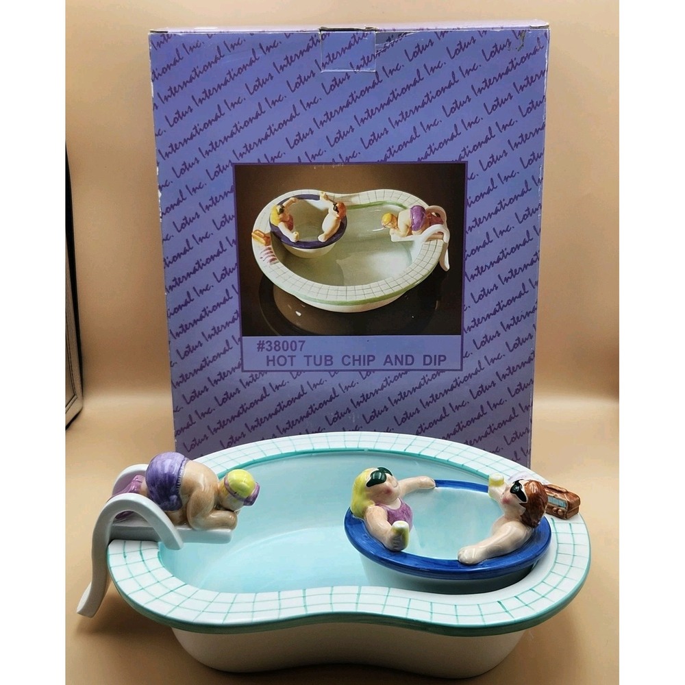 Lotus Vintage 1995 Swimming Pool Hot Tub Chip & Dip Serving Bowl Party Set & Box